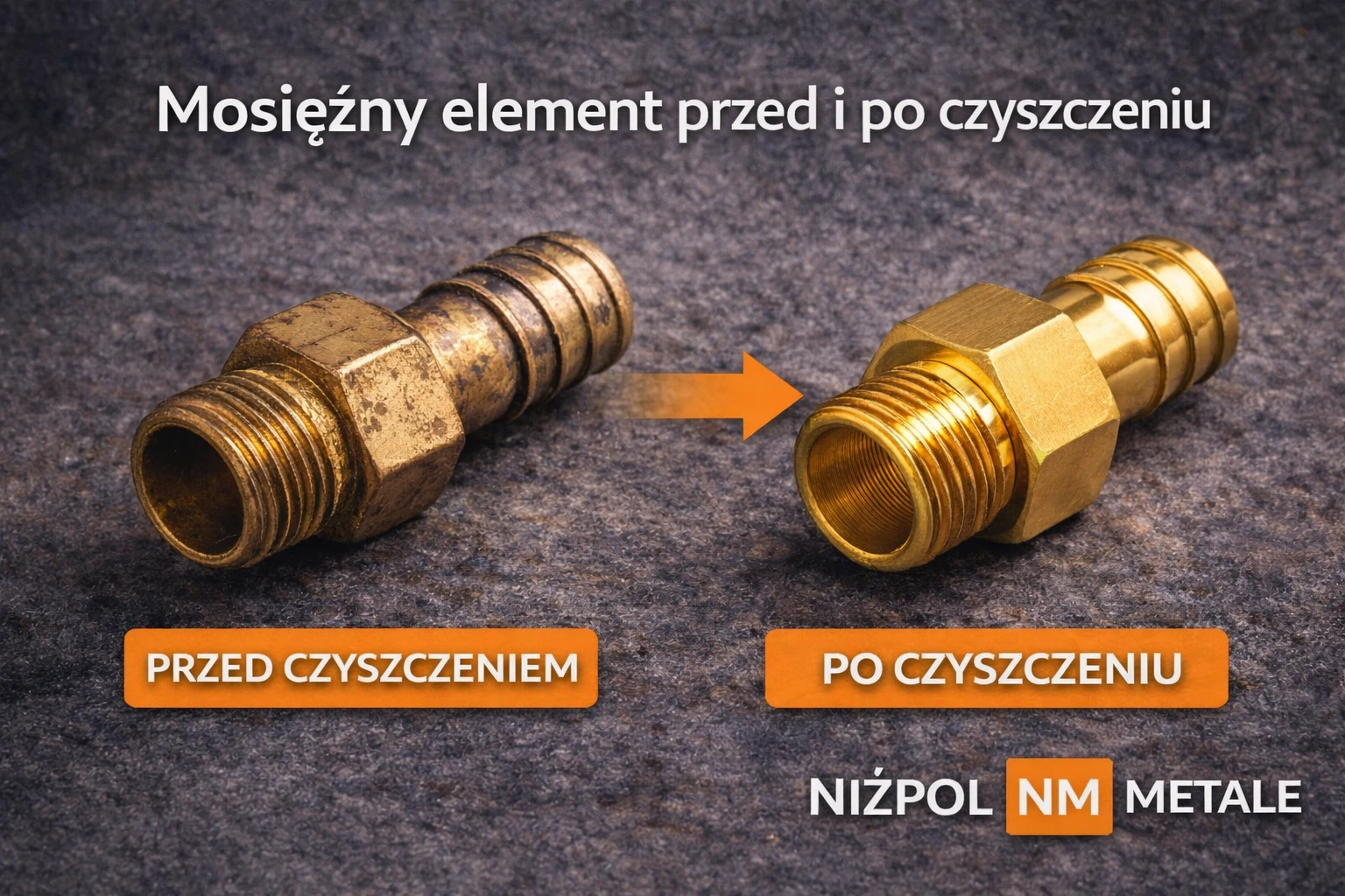 Mosiężny element przed i po czyszczeniu